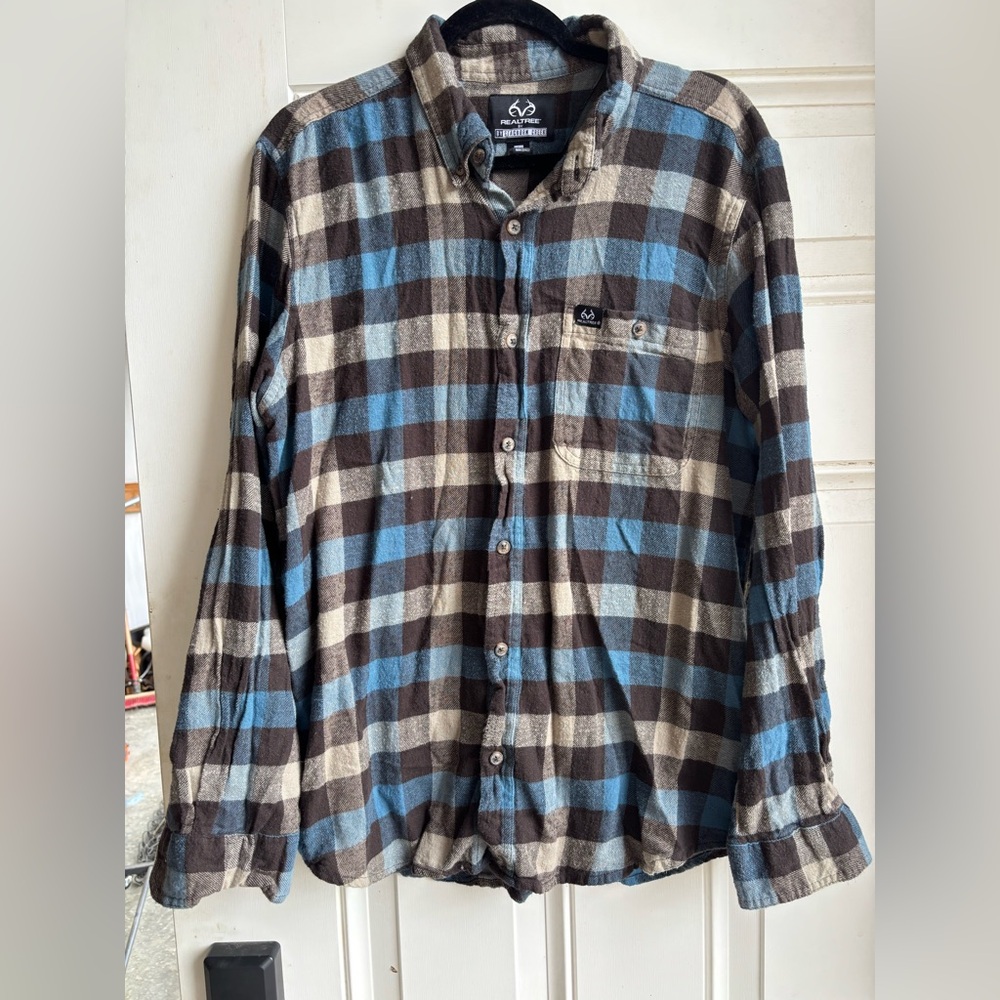 Men's Realtree Plaid Flannel Shirt - Blue and Grey